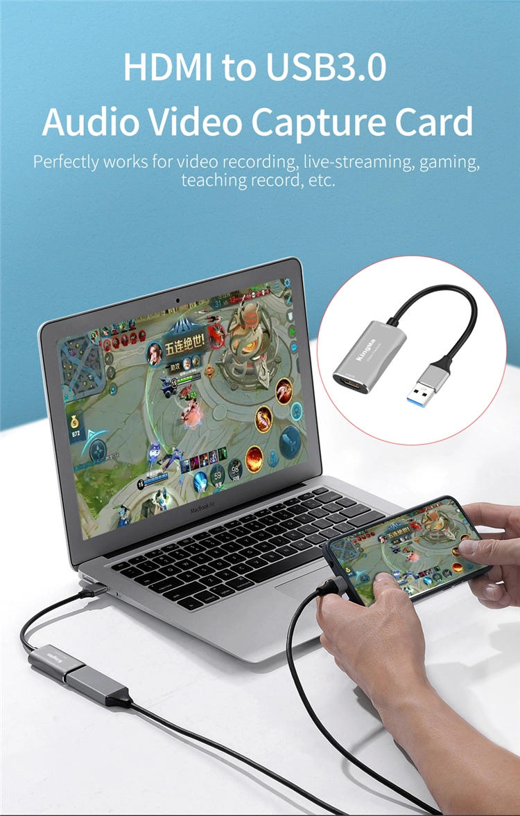 Kingma HDMI to USB3.0 Audio Video Capture Card for Video Recording Live-Streaming Gaming Teaching Record