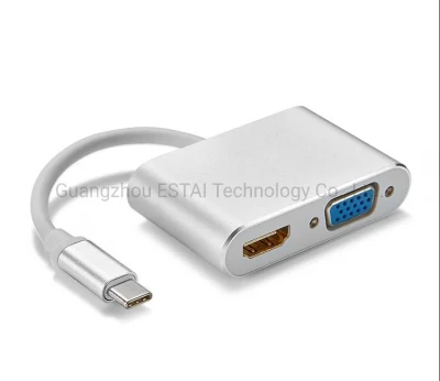 USB-C - HDMI/DVI/VGA アダプター、USB 3.0 Type-C ハブ 4 in 1 VGA/HDMI/DVI ビデオ アダプター、4K UHD オス - メス マルチディスプレイ ビデオ コンバーター